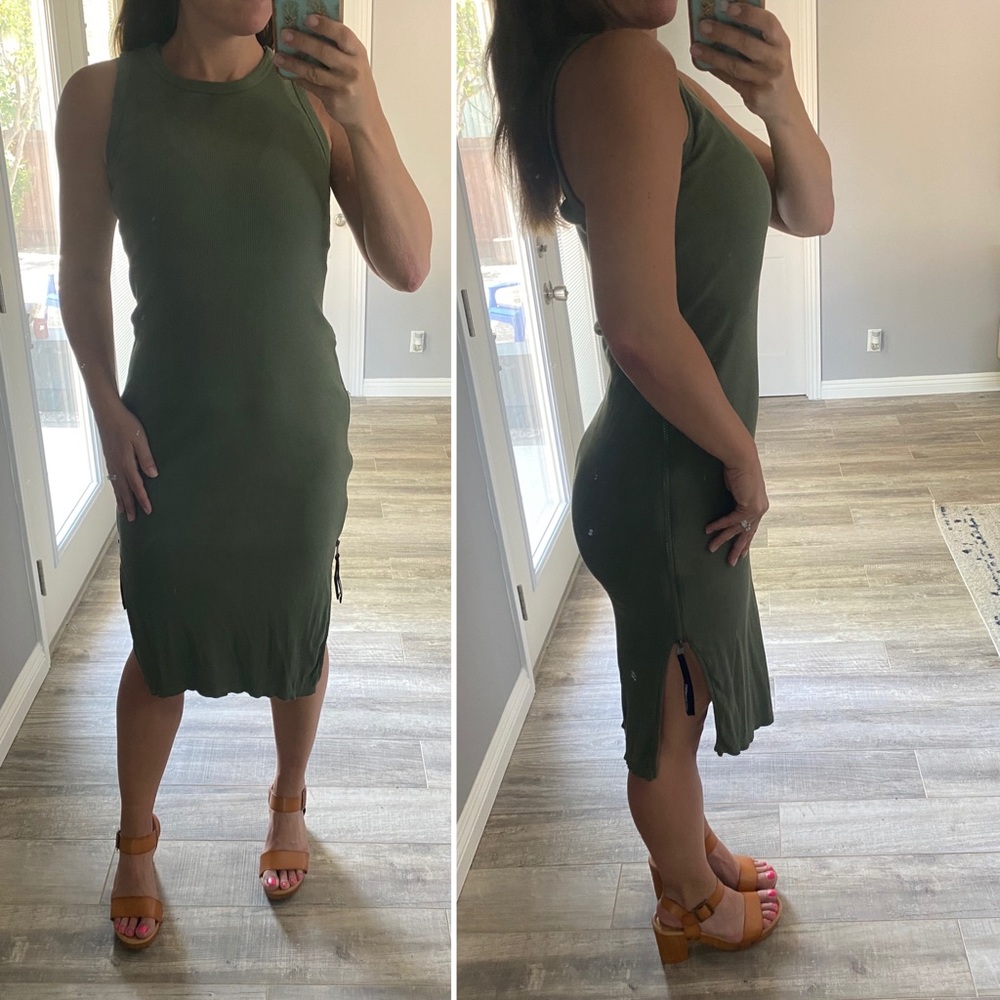 Calvin Klein ribbed racer back side zip tank dress in green.  Size small.